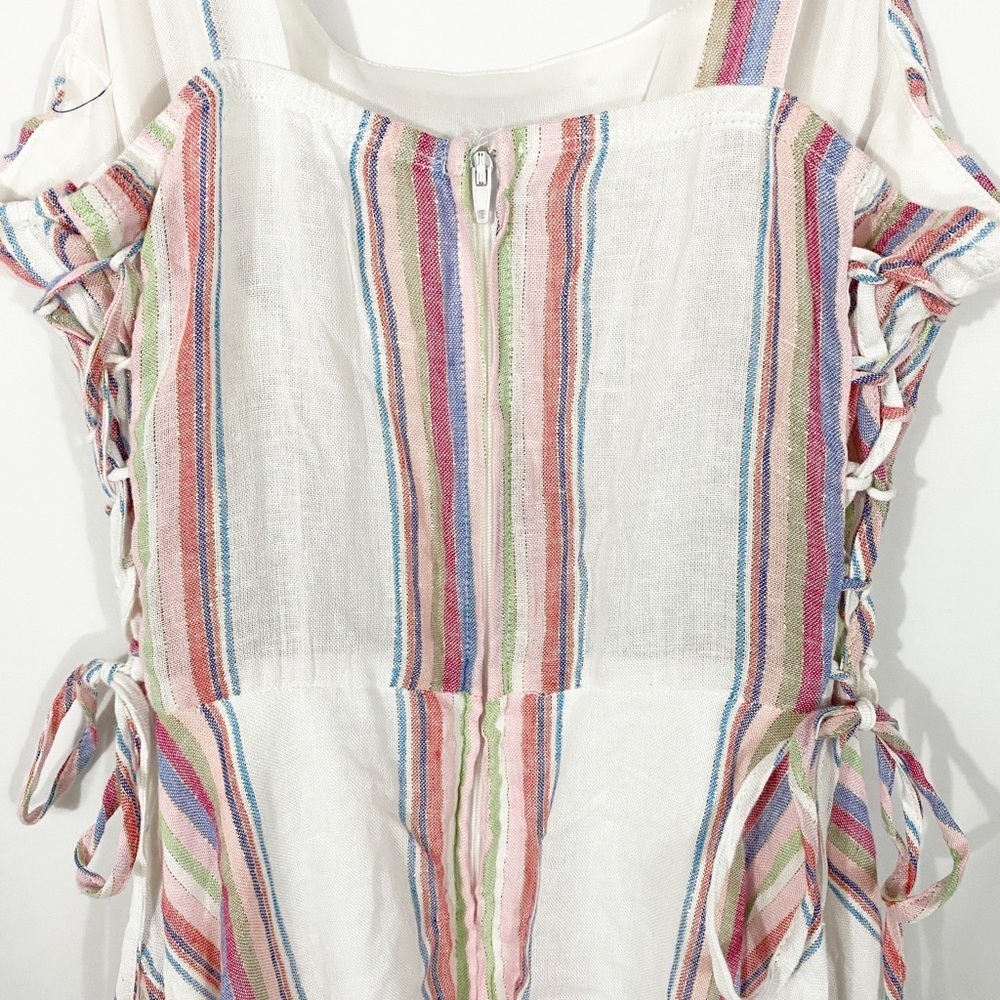 Bailey Blue | Metallic Stripe Lace-Up Mini Dress - Summer Vacation Feminine - Picture 6 of 8